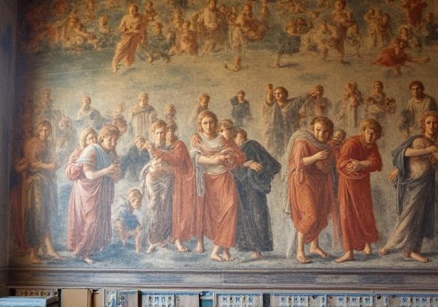 Dettaglio di un affresco rinascimentale in una villa romana